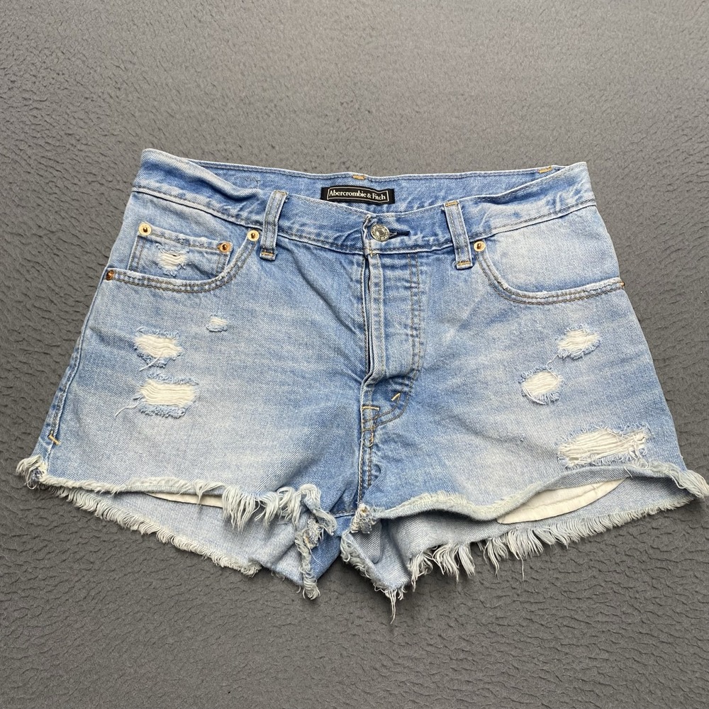 Abercrombie & Fitch Shorts Womens 25 Blue High Rise Distressed Cut-Off 2.5 In